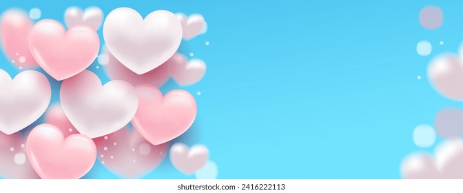 Background with heart. Delicate bright with 3D volumetric hearts. Texture for banner and postcard. Suitable for Valentine's Day and Mother's Day. Vector illustration