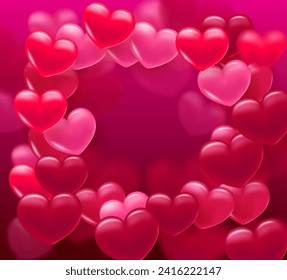 Background with heart. Delicate bright with 3D volumetric hearts. Texture for banner and postcard. Suitable for Valentine's Day and Mother's Day. Vector illustration