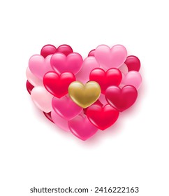 Background with heart. Delicate bright with 3D volumetric hearts. Texture for banner and postcard. Suitable for Valentine's Day and Mother's Day. Vector illustration
