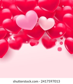 Background with heart. Delicate bright with 3D volumetric hearts. Texture for banner and postcard. Suitable for Valentine's Day and Mother's Day. Vector illustration