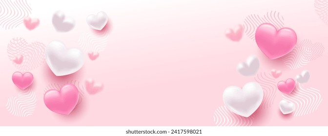 Background with heart. Delicate bright with 3D volumetric hearts. Texture for banner and postcard. Suitable for Valentine's Day and Mother's Day. Vector illustration