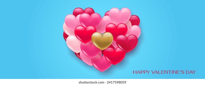 Background with heart. Delicate bright with 3D volumetric hearts. Texture for banner and postcard. Suitable for Valentine's Day and Mother's Day. Vector illustration
