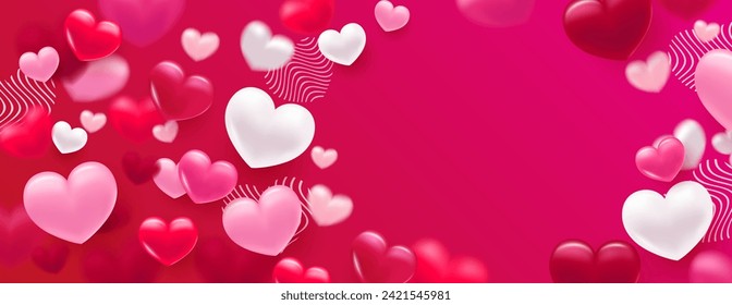 Background with heart. Delicate bright with 3D volumetric hearts. Texture for banner and postcard. Suitable for Valentine's Day and Mother's Day. Vector illustration