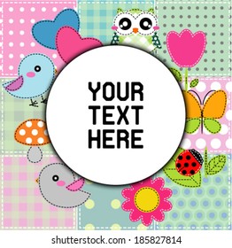 Background with heart, flower, mushrooms, butterfly and birds 