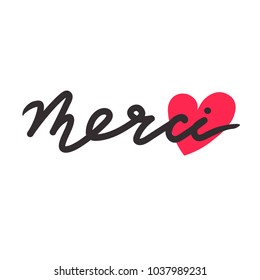 Background with heart and french text. Merci, poster design. Backdrop vector with thanks. Decorative illustration, symbol of gratitude. Save the date card