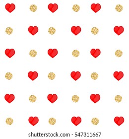 Background with heart and gold glittering circles . Vector illustration