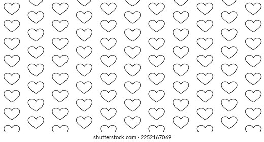 Background with a heart line black seamless pattern on a white background Cute heart shape vector background