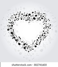 Background with heart made up of musical notes