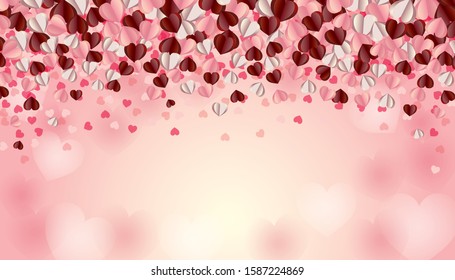 Background with heart ornaments and glitter