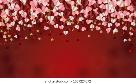 Background with heart ornaments and glitter