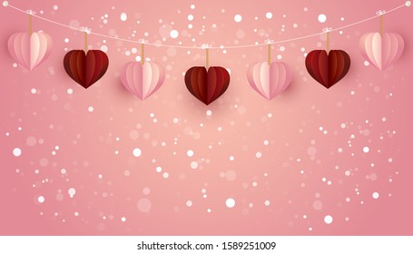 Background with heart ornaments and glitter