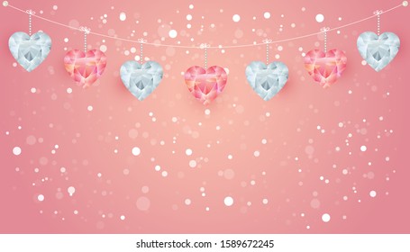 Background with heart ornaments and glitter