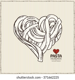 Background with heart pasta , hand drawn
