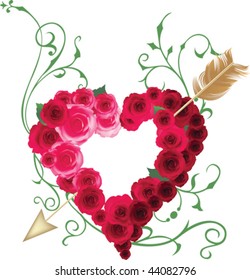 Background with heart and roses. Valentine's day card. All elements and textures are individual objects. Vector illustration scale to any size.
