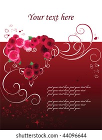 Background with heart and roses. Valentine's day card. All elements and textures are individual objects. Vector illustration scale to any size.