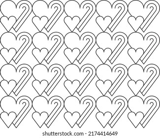 Background Heart seamless geometric pattern, endless texture. Monochromes striped hearts on white background.Vector illustration for Valentine's Day, wedding, holiday, love.
