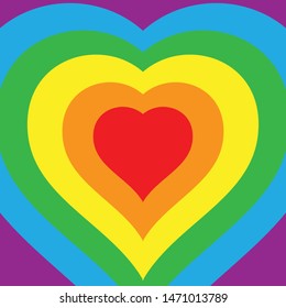 Background of Heart shape in LGBTQ rainbow colors. Vector Illustrator