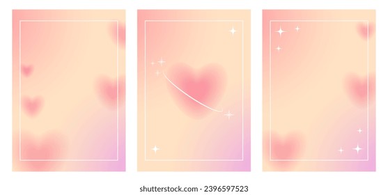 
Background with heart y2k. Set of pink romantic posters. Minimalist poster for Valentine's Day.