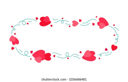 Background with hearts arranged in a circle to insert text. Design Template for banner, ticket, leaflet, card, poster, text.
