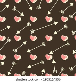 Background from hearts with arrows. Flat design template with hearts and arrows. For wallpaper, textiles, etc.Abstract heart arrow background for celebration decoration design.