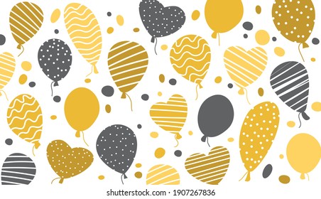 background with hearts and balloons on white