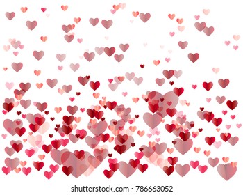Background with hearts of different color and size. Pattern with hearts for Valentine's Day packing. Hearts isolated.