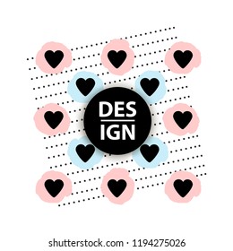 Background with hearts and dots. Template for card, banner, poster. Vector illustration