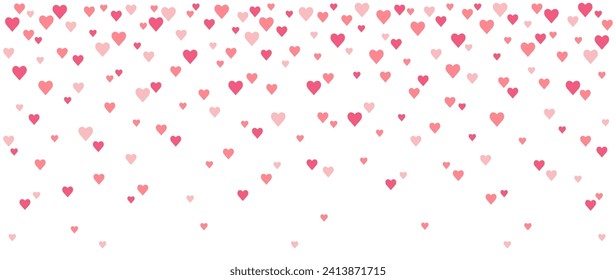 Hintergrund mit Herzen, fallender Konfetti. Valentinstag. Vektorgrafik für Cover, Banner, Poster, Karte, Web und Verpackung.