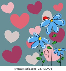 Background with hearts and flowers