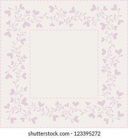 Background with hearts and frame in pastel colors