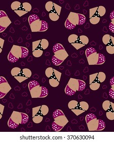 Background with  hearts like boobs and asses. Seamless Pattern for Valentine's day. Vector illustration