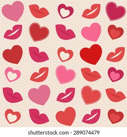 Background with hearts and lips