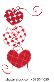 background with hearts made of cloth and ribbons