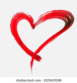 A background  hearts painted in different colors and text. Holiday red heart abstract background.