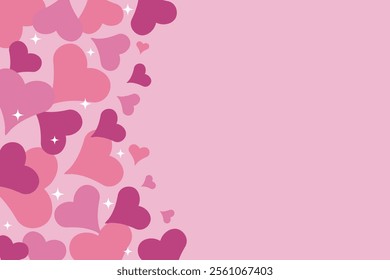 Background with hearts in pink pastel colors with space for text. Vector.