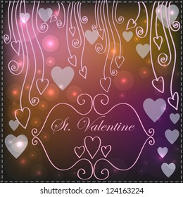 Background with hearts and reflections in a romantic style