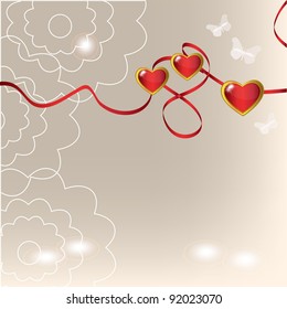 background with hearts and ribbon