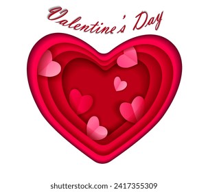 Background with hearts. Romantic background of pink hearts made in paper cutout style. St. Valentines day concept