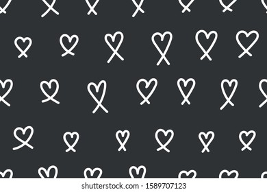 Background with hearts, seamless pattern, black and white vector illustration