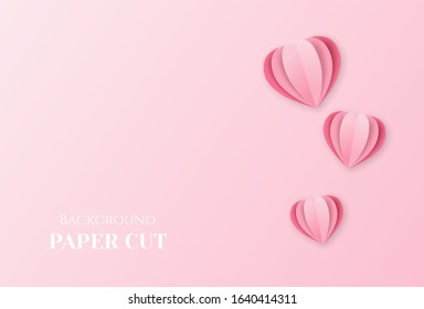 Background with hearts in the style of paper cut. Valentine's day design, wedding, congratulations. Vector