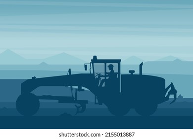Background of heavy motor grader machinery used in land leveling