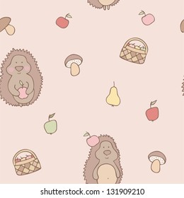 background with hedgehogs and fruit, kids wallpaper