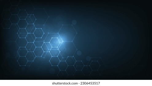 Background of hexagon geometric dark blue pattern bright. healthcare medical and technology background.Graphic digital science concept design.