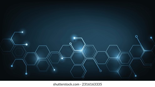 Background of hexagon geometric dark blue pattern bright. healthcare medical and technology background.Graphic digital science concept design.