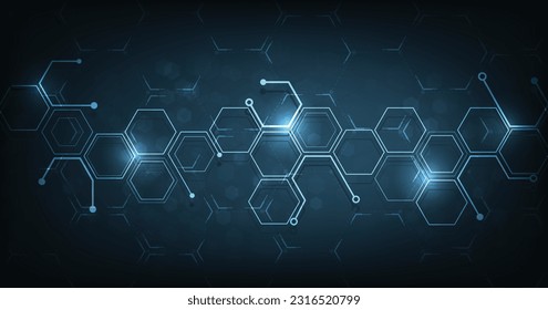 Background of hexagon geometric dark blue pattern bright. healthcare medical and technology background.Graphic digital science concept design.	