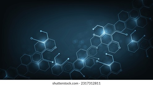 Background of hexagon geometric dark blue pattern bright. healthcare medical and technology background.Graphic digital science concept design.