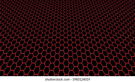 background hexagon pattern abstract background black and red panorama 3D illustration