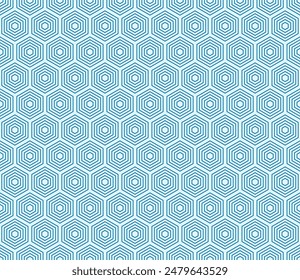 Fondo con patrón hexagonal. Color azul cerúleo sobre fondo a juego. Células de mosaico apiladas hexagonales. Formas hexagonales. Patrón sin costuras. Ilustración vectorial con mosaico.