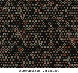 Background with Hexagon Pattern. Multicolored geometric elements of varied size. Bold stacked rounded hexagons mosaic cells. Hexagon shapes. Tileable pattern. Seamless vector illustration.