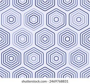 Background with Hexagon Pattern. Rounded stacked hexagons mosaic cells. Blue color tones. Large hexagons. Tileable pattern. Seamless vector illustration.